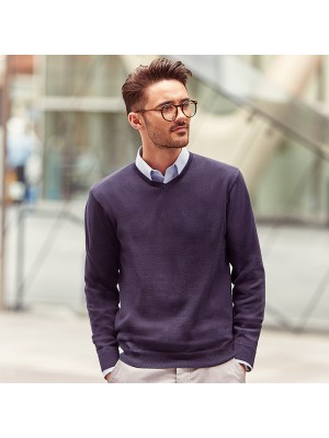 Plain V-neck knitted sweater Russell 275 GSM